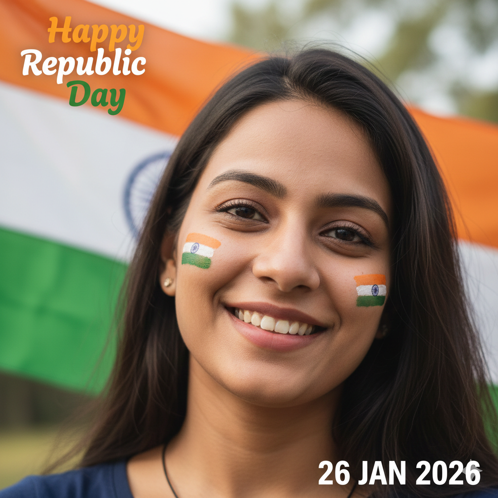 Selfie with Tiranga Background & Face Paint - AI Generated Image