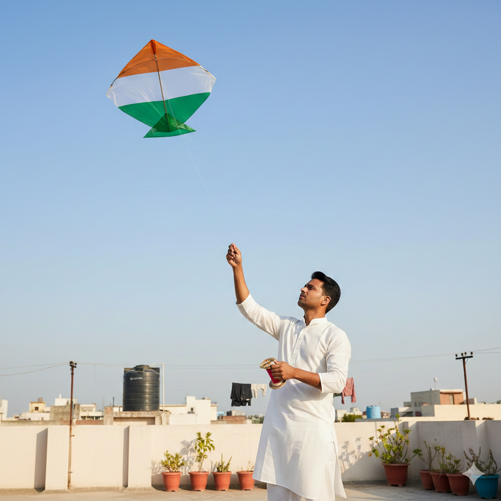 Tricolor Kite Flying on Terrace Republic Day Ai Prompt For Midjourny - AI Generated Image