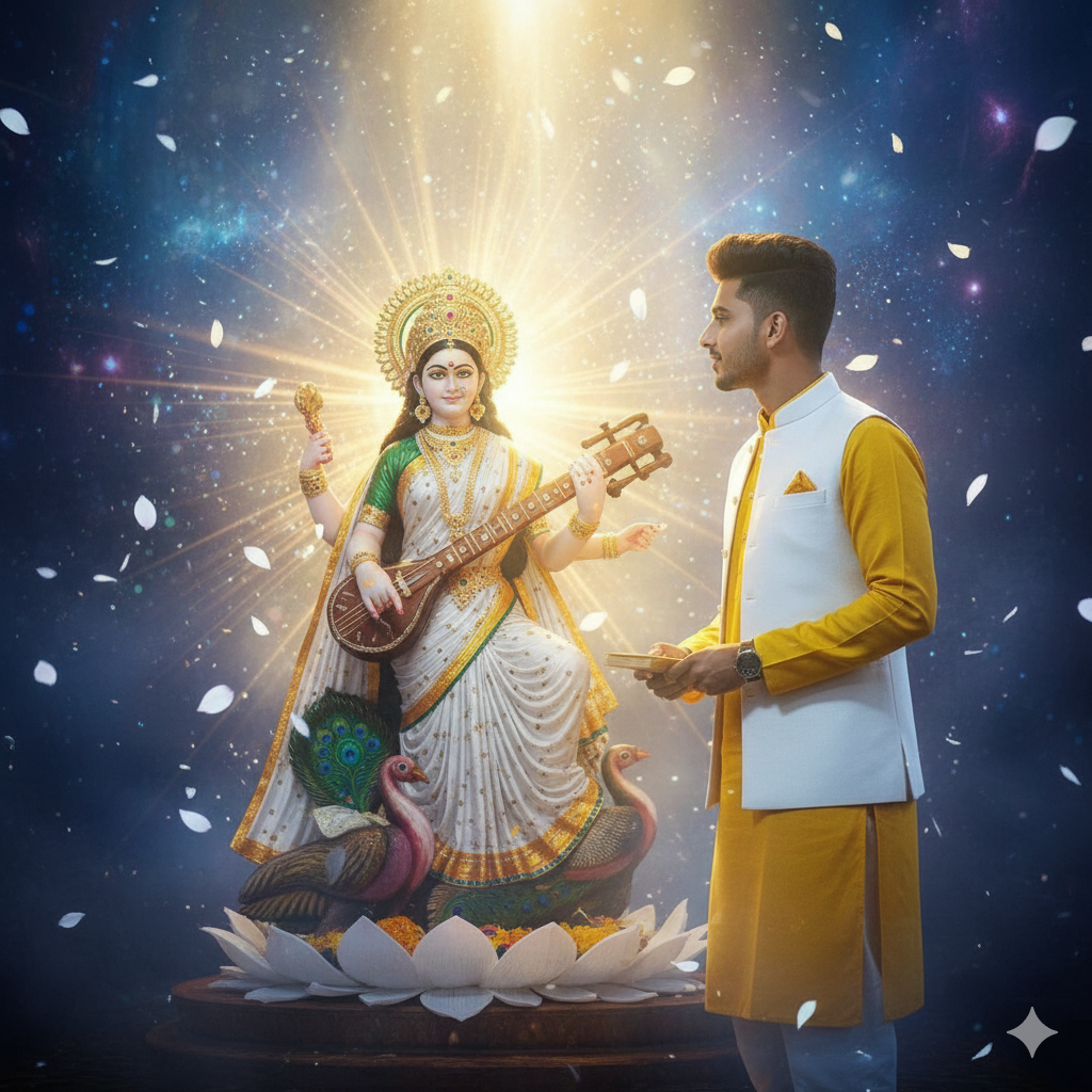 Basant Panchami SaraswatiPuja Ai Viral Photo Editing Prompt  - AI Generated Image