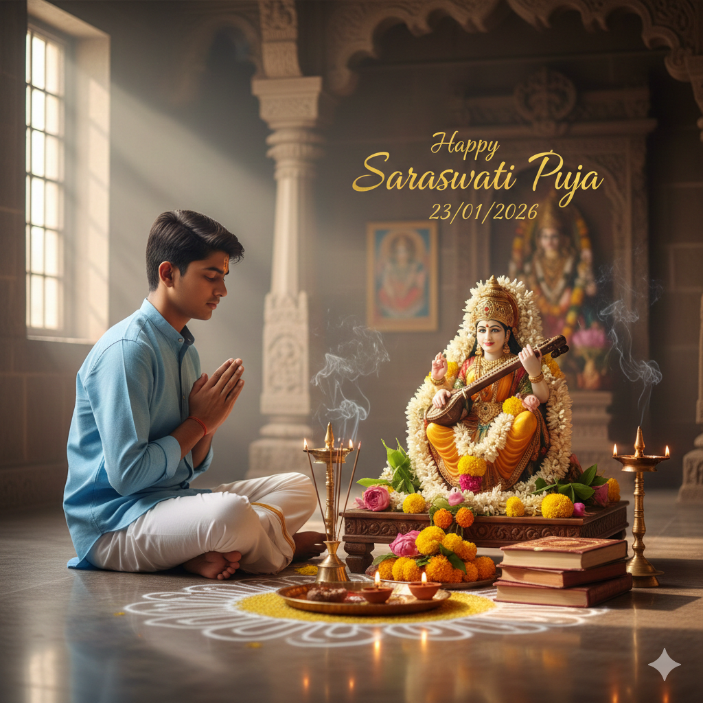 Saraswati Puja Ai Prompt For Boys Try On Google Gemini - AI Generated Image