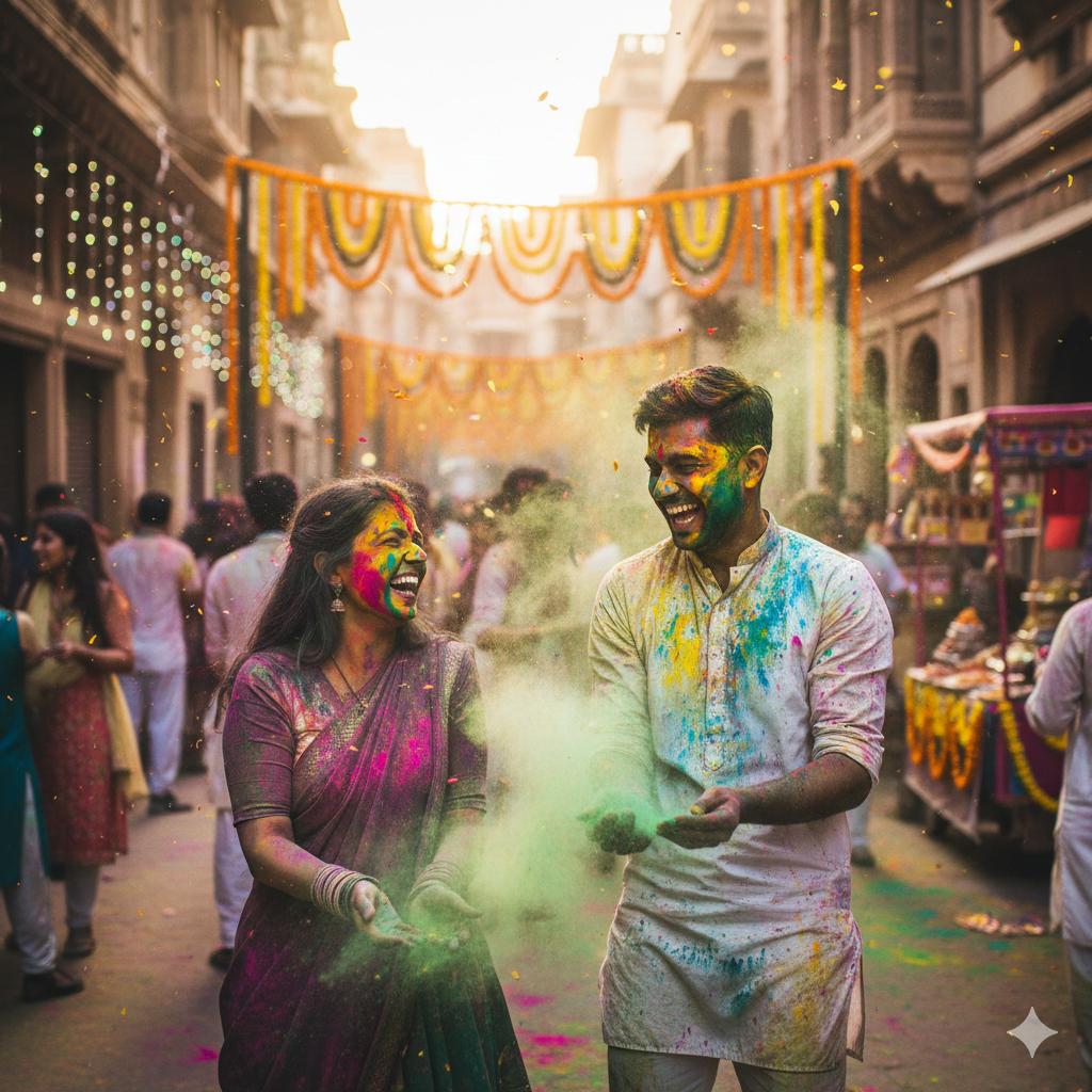 Couple Celebrating Holi Ai Photo Editing Prompt - AI Generated Image
