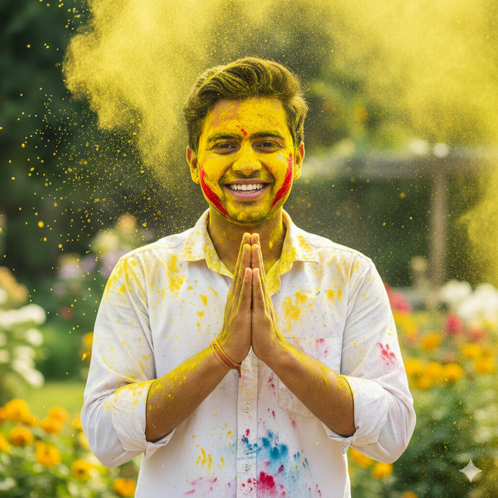 Holi Festival Portrait Ai Photo Editing Prompt Copy Paste On Google Gemini - AI Generated Image