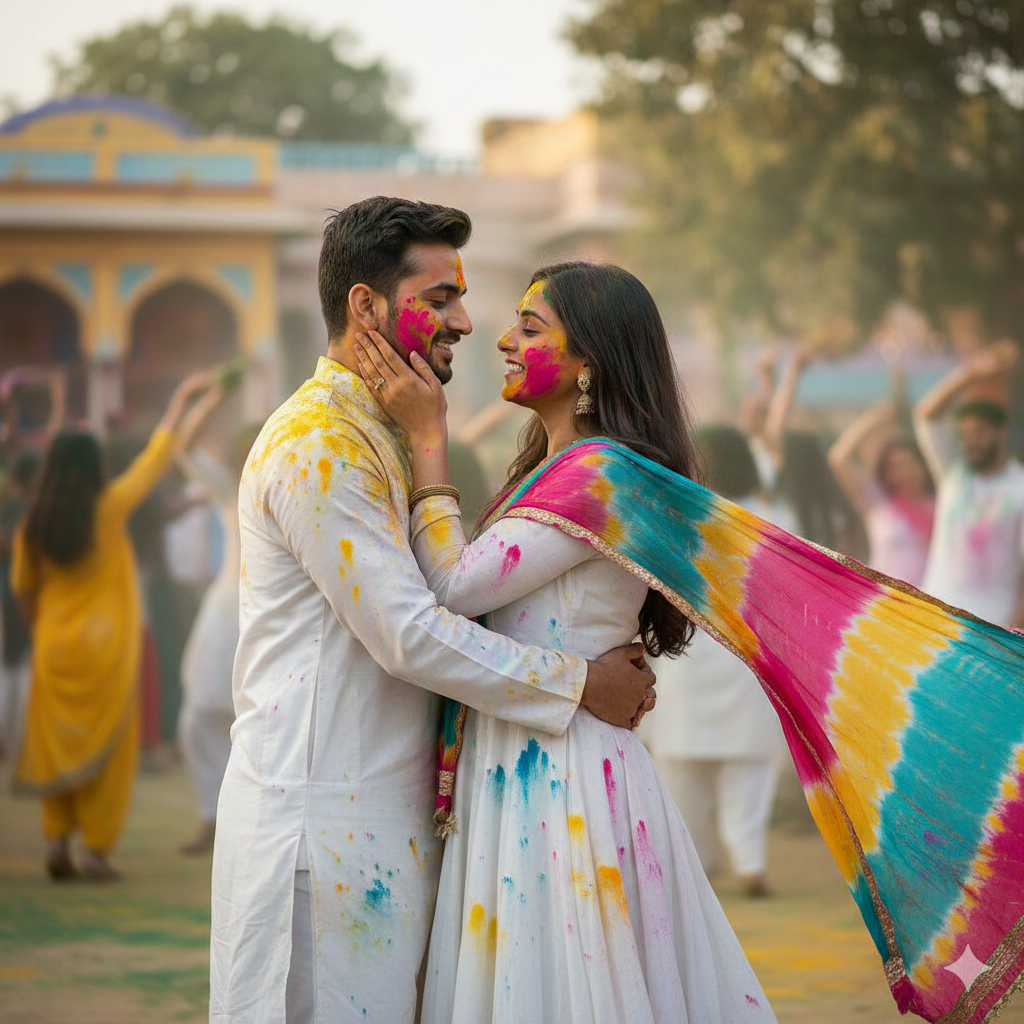 Prompt Seen Couple-Holi Ai Photo Editing Prompt Try On Chatgpt  - AI Generated Image