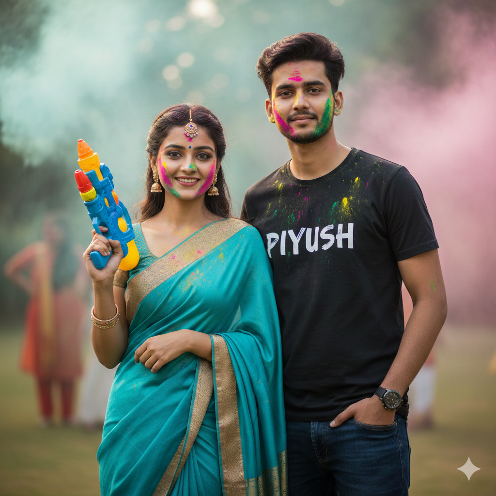 EditproTipsAI Best Viral Couple Celebrating Holi Festival AI Prompt For Gemini - AI Generated Image