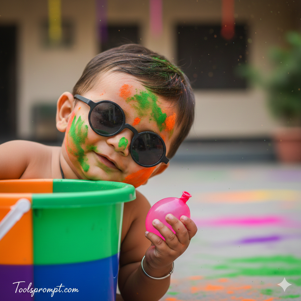 Prompt Seen Happy-Holi Ai Photo Editing Prompt For Baby Boys - AI Generated Image