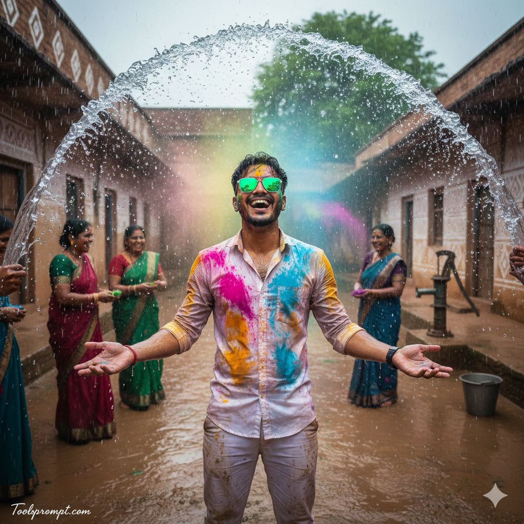 Viral AI Prompt Holi Transform Ordinary Photo To Holi Celebration Style  - AI Generated Image