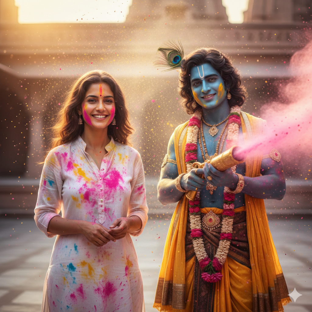 Holi with Krishna Ai Photo Editing Prompts - AI Generated Image