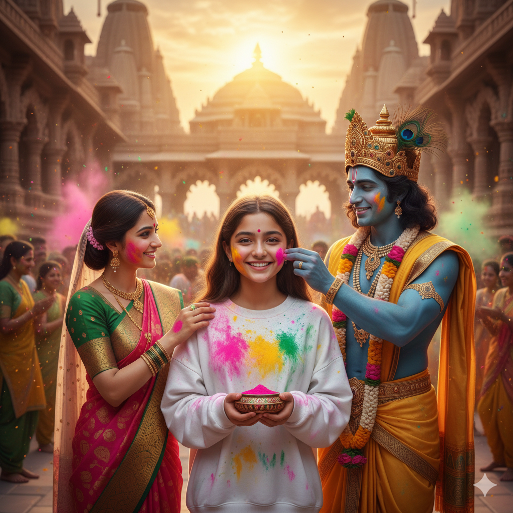 Viral Holi With Krishna And Radha Ai Photo Editing Prompt - AI Generated Image