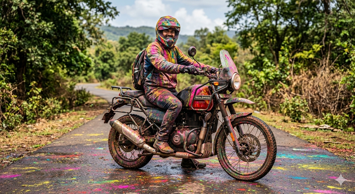 Bike Holi Ai Photo Editing Prompt  - AI Generated Image