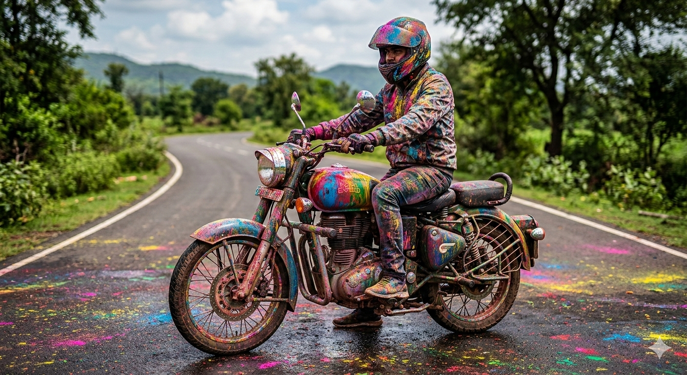 Holi Bike Ai Photo Editing Prompt For Bike lover - AI Generated Image