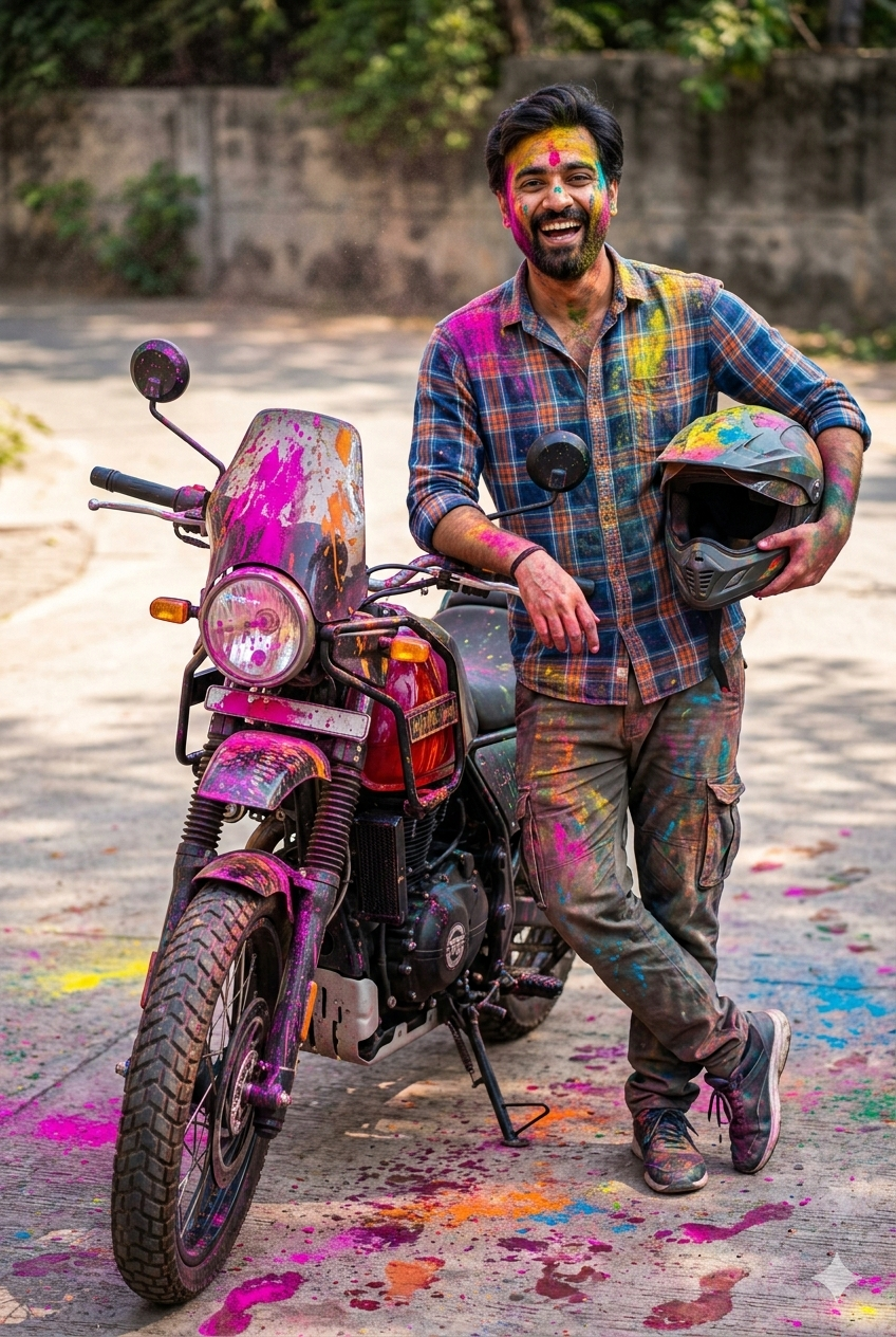 Viral Bike Holi Ai Photo Editing Prompt For Bing Image Creator - AI Generated Image