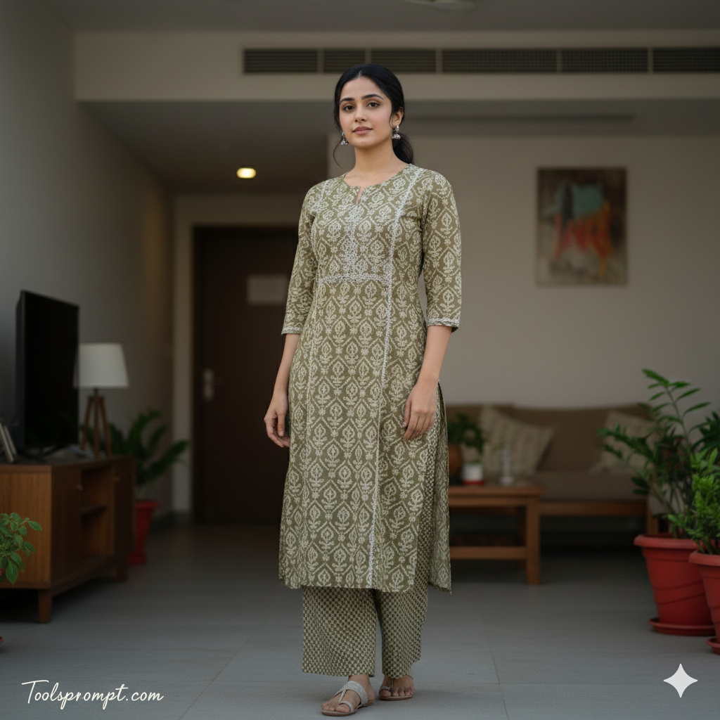 Viral Kurti OutFit Ai Photo Editing Prompt Best To Try On Midjourny  - AI Generated Image