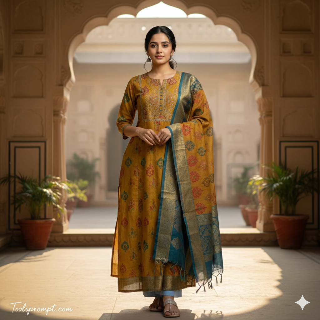 Traditional HandLoom Kurti Ai Photo Editing Prompt Try Any OutFit By AI Prompt - AI Generated Image