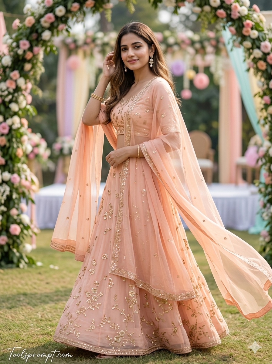 Dream Lehenga Ai Photo Editing Prompt Try Outfit Just By Prompting  - AI Generated Image