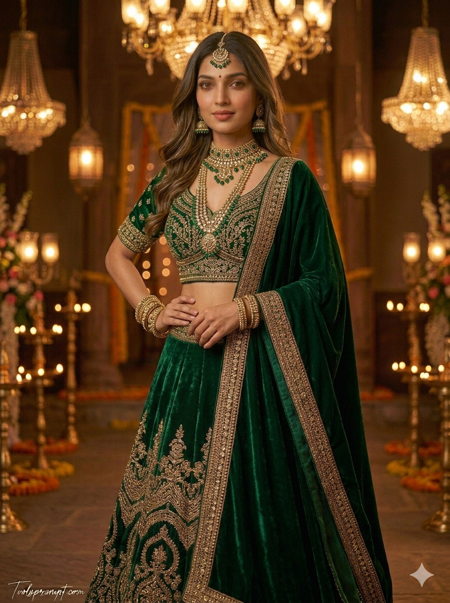 Green Lehenga Ai Photo Editing Prompt  - AI Generated Image