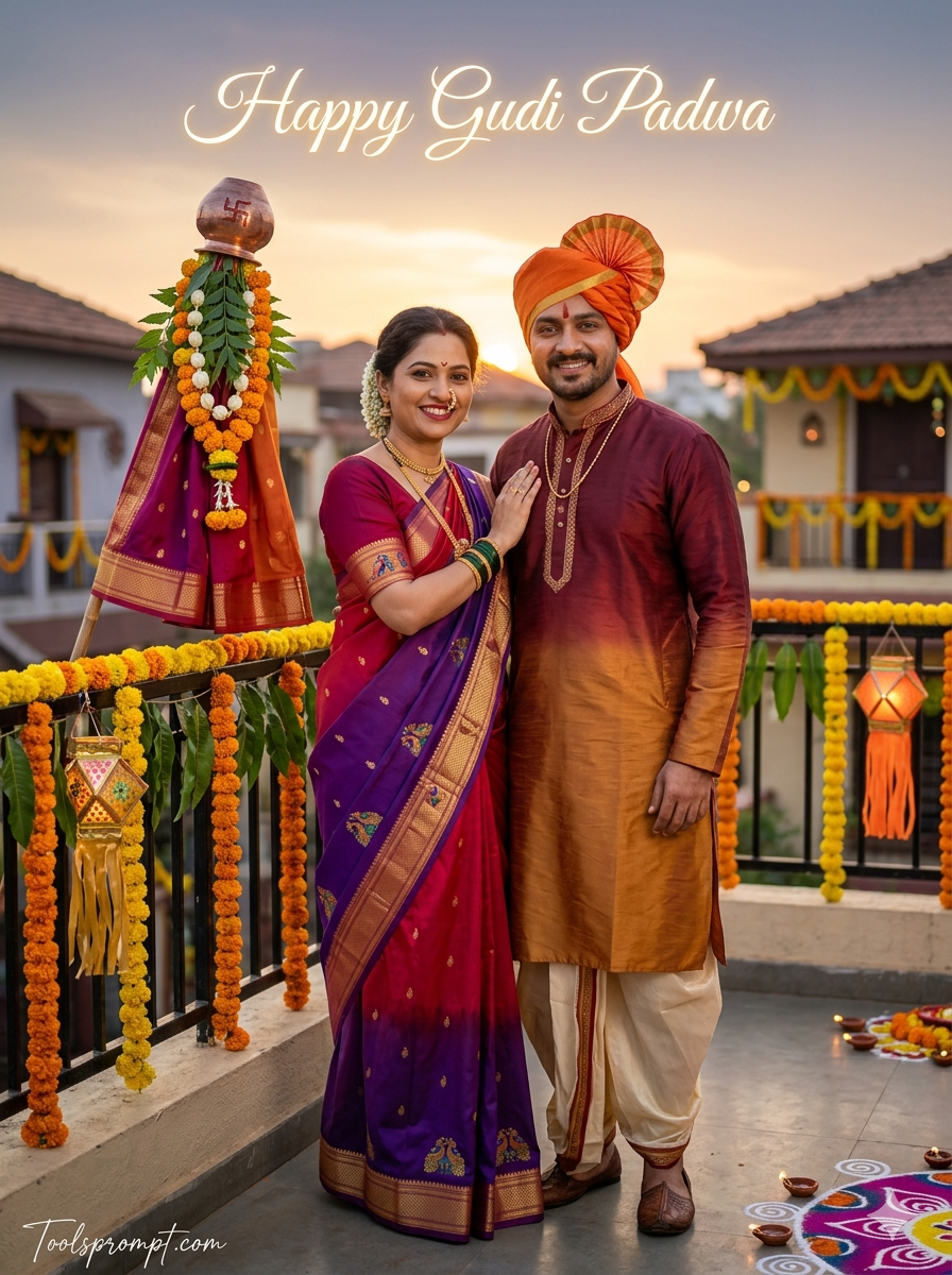 Happy Gudi Padwa Couple Ai Photo Editing Prompts - AI Generated Image