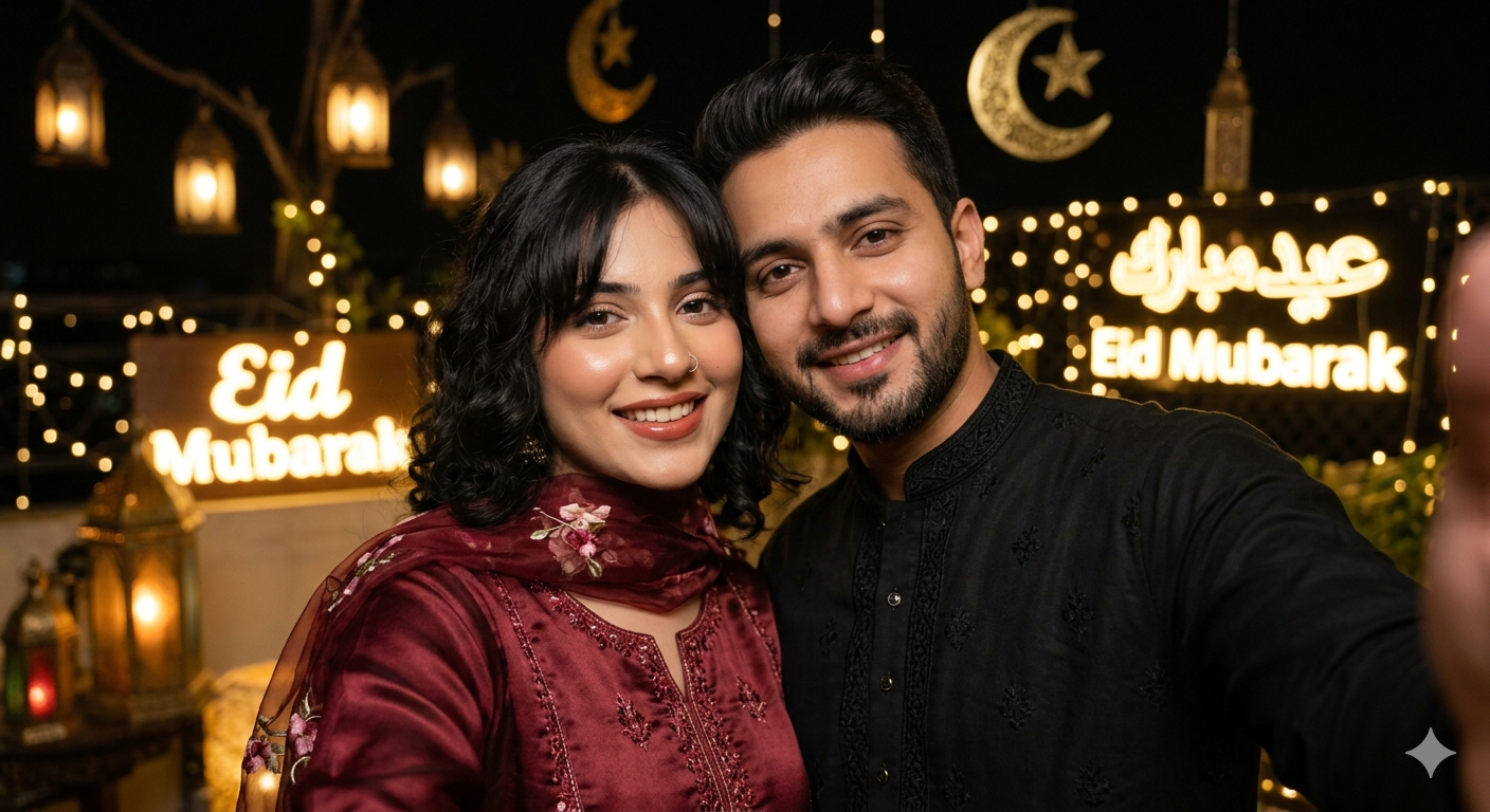 Eid Mubarak Couple Ai Prompt Create a Viral Photo By just A Single Prompt - AI Generated Image