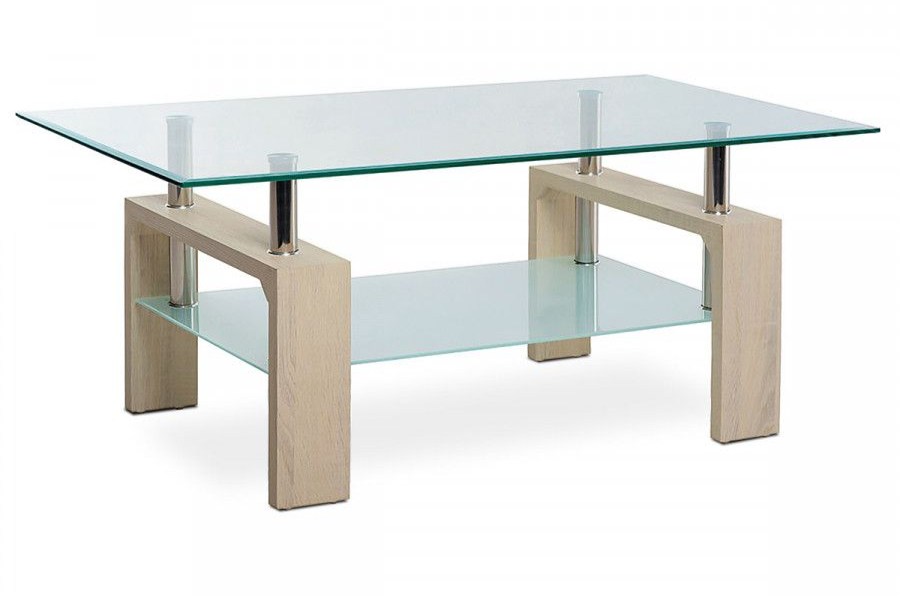 Konferenční stůl AF-1020 OAK– bílý dub a sklo