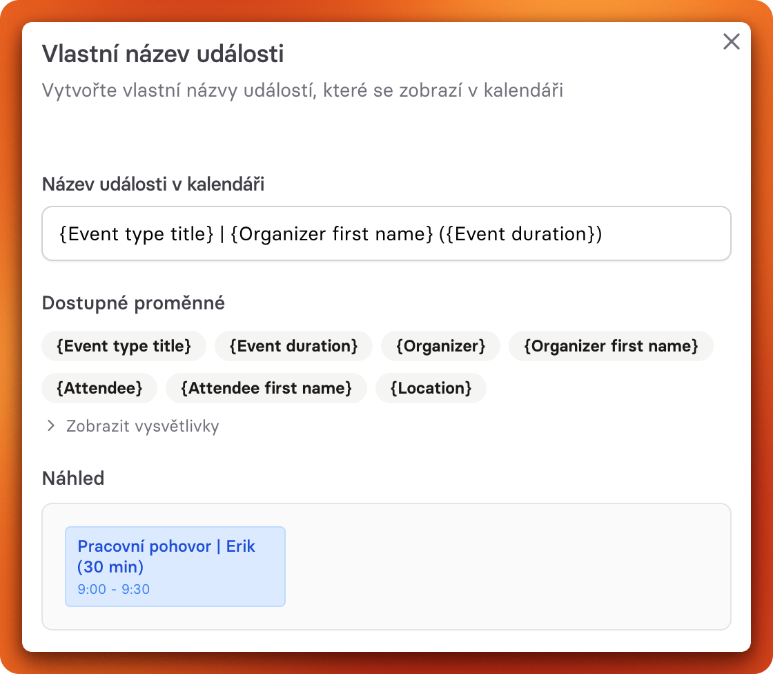 Vlastní názvy událostí v kalendáři
