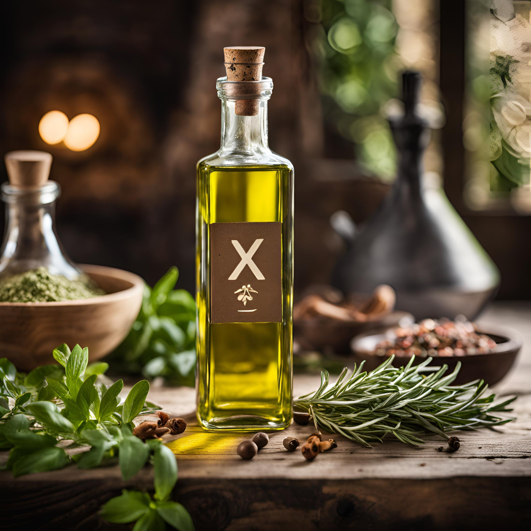 Olive oil with "X" on the label