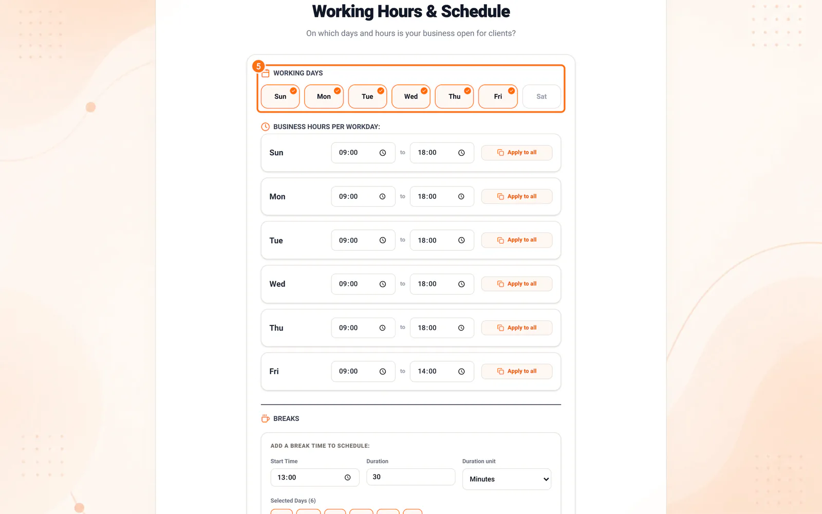 The hours step: the working days and the hours
