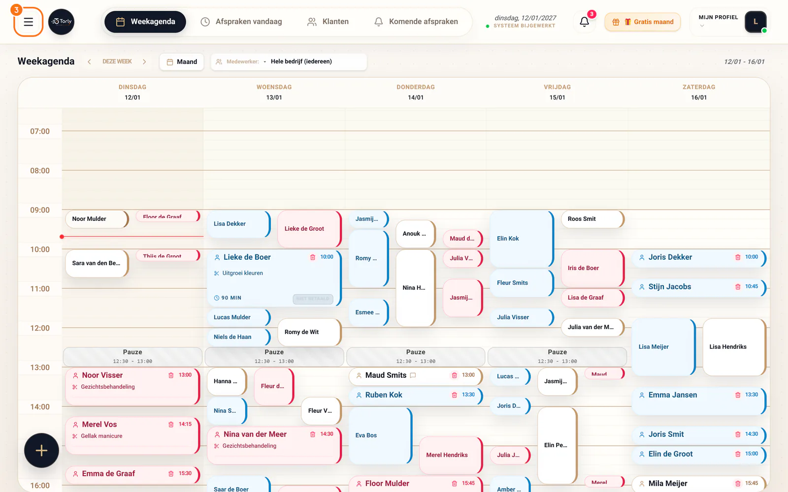 De bovenkant van het scherm op de computer, met een kader om de menuknop