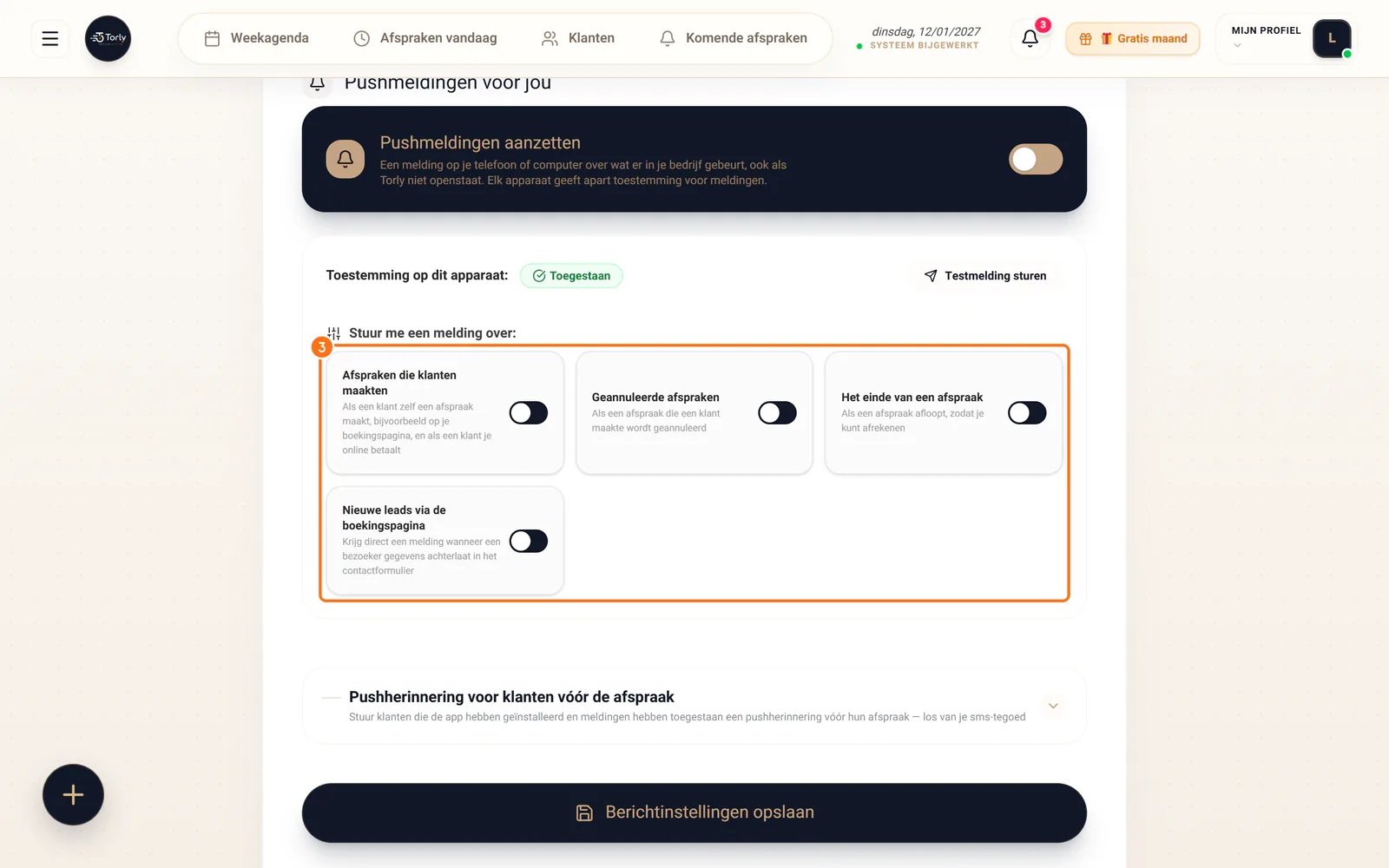 De vier soorten meldingen, met een kader eromheen