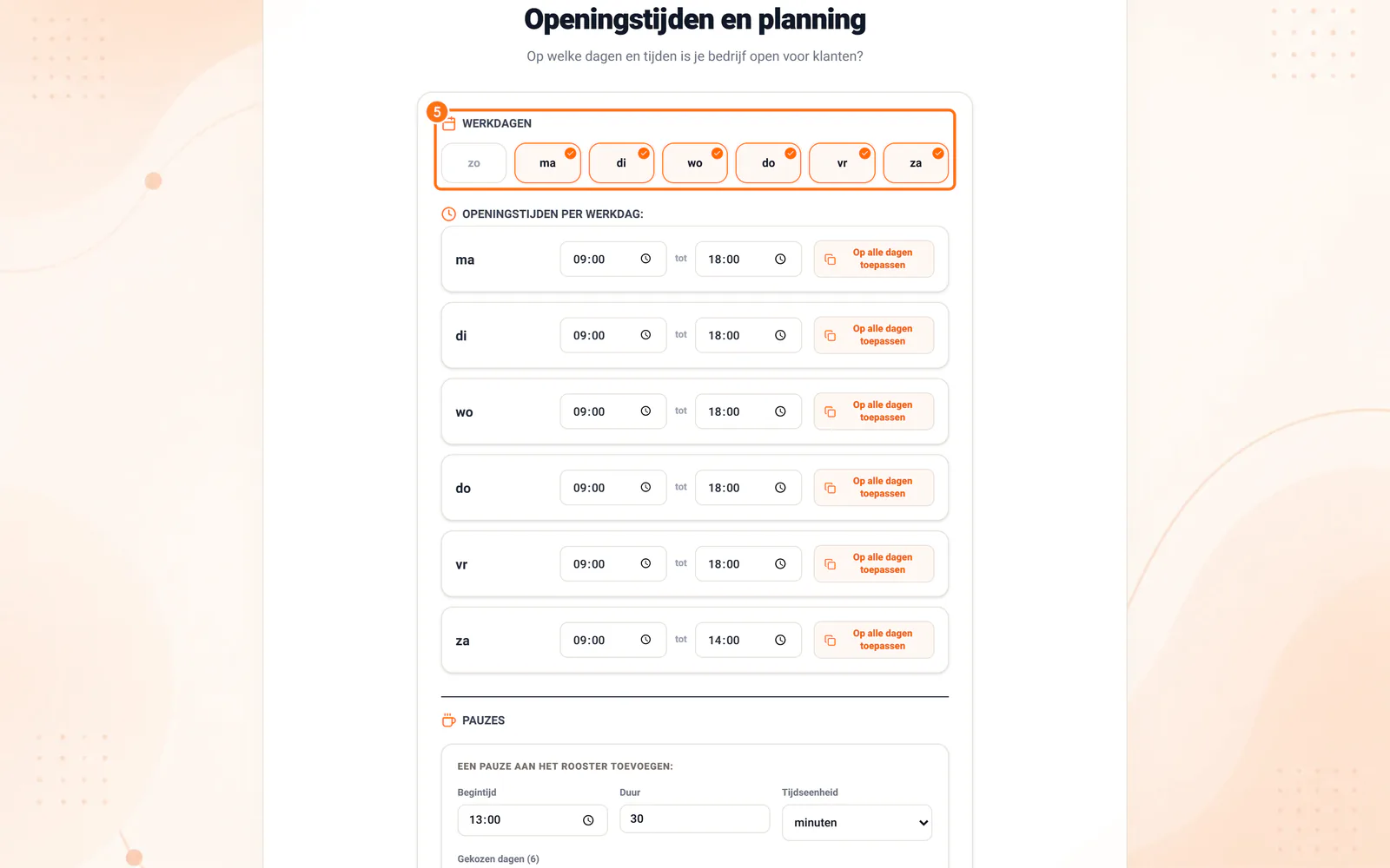 De stap met openingstijden: de werkdagen en de tijden