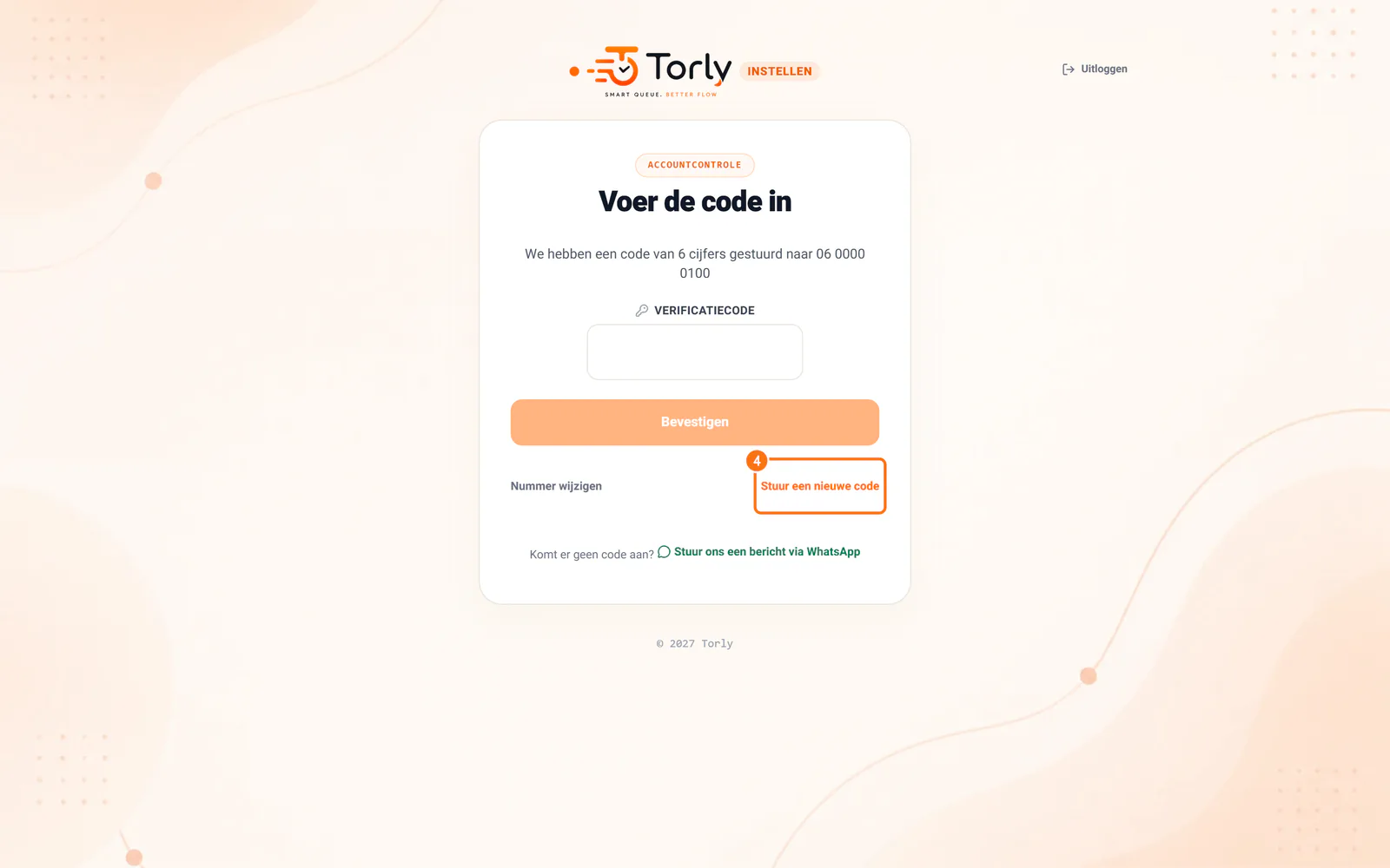De knop om een nieuwe code te sturen