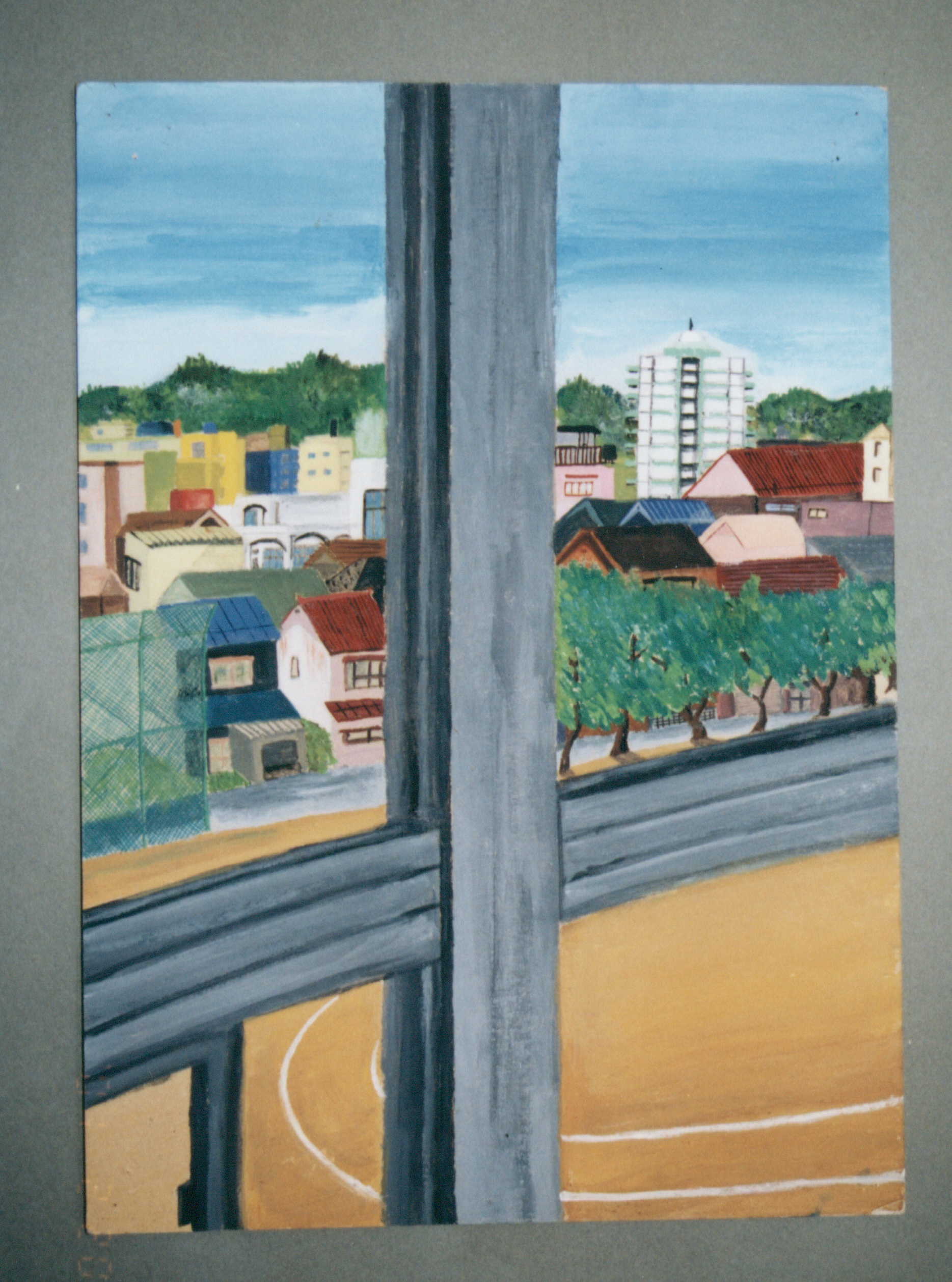 【NEW即納】風景画　水彩画　絵の具　窓からの景色 イラスト