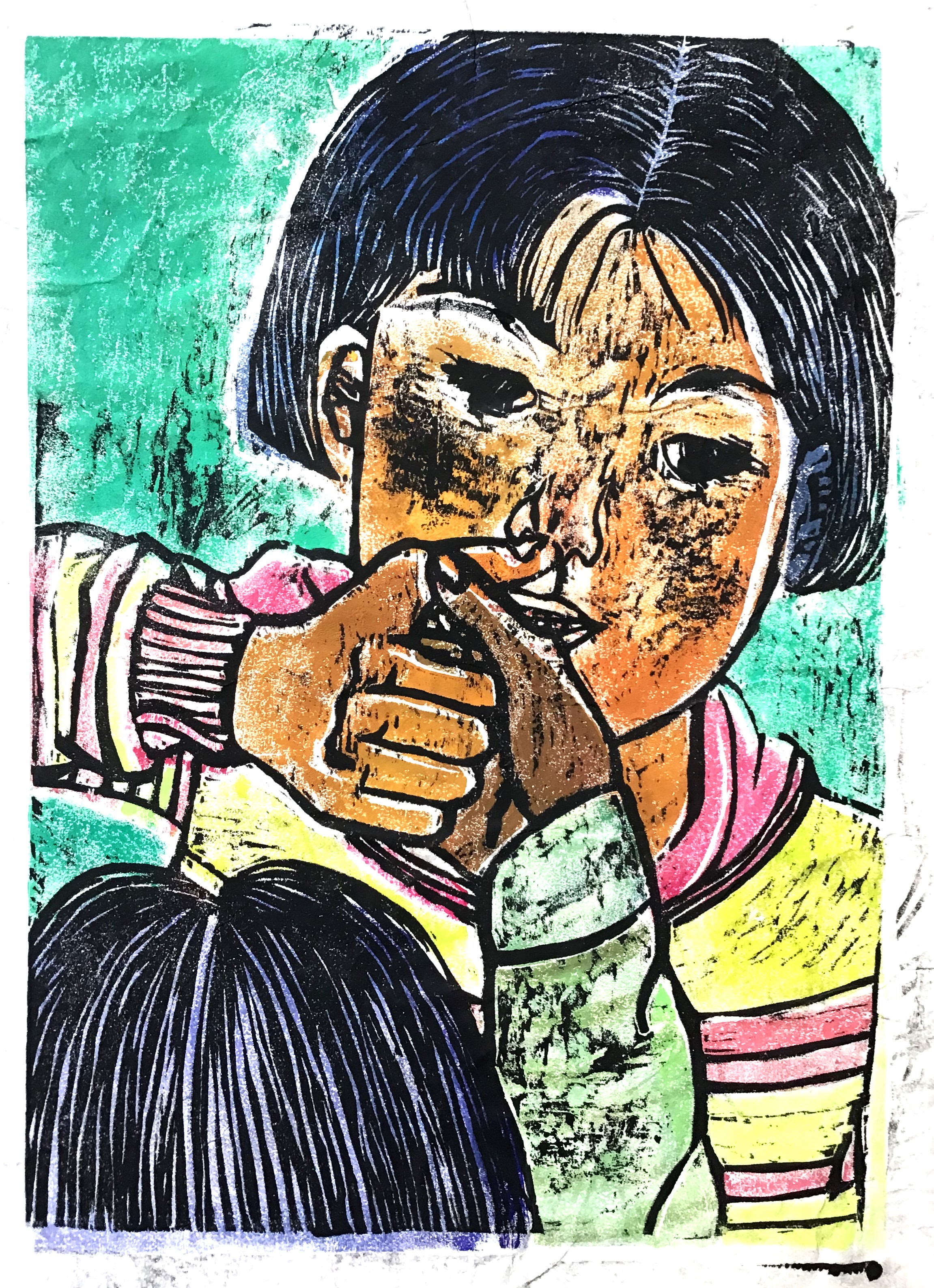 子ども美術館「指相撲 木版画（彩色）」 | TOSSランド