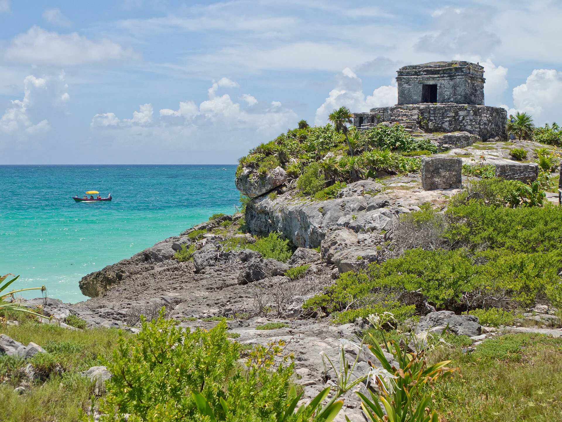 Tulum archaeological site overlooking the Caribbean Sea