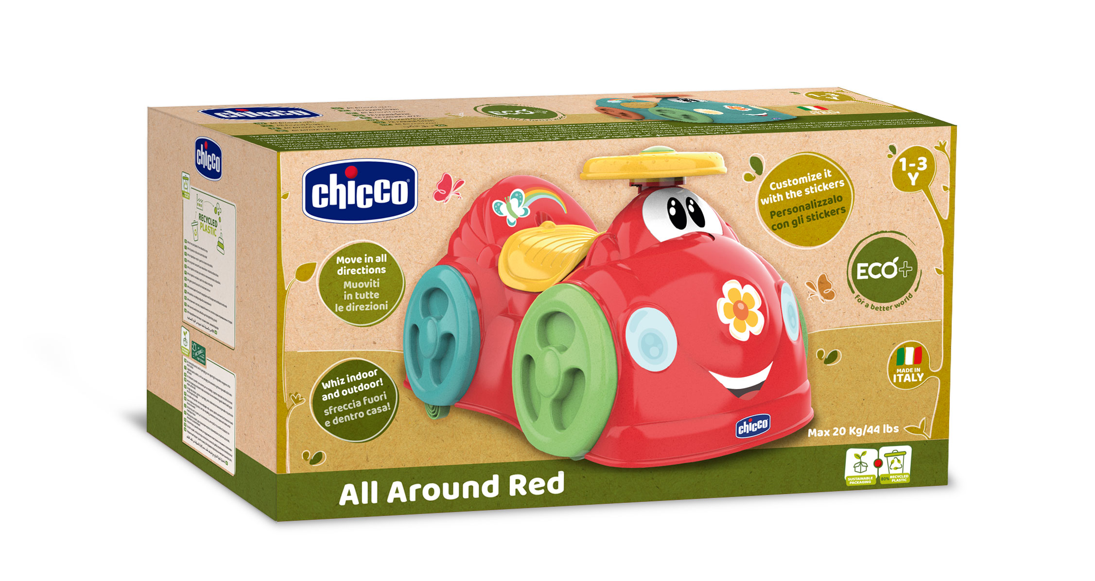 Caballable All Around Eco+ Color Rojo 00011113100000 Chicco Fabricado en Italia de plástico Reciclado ecológico 