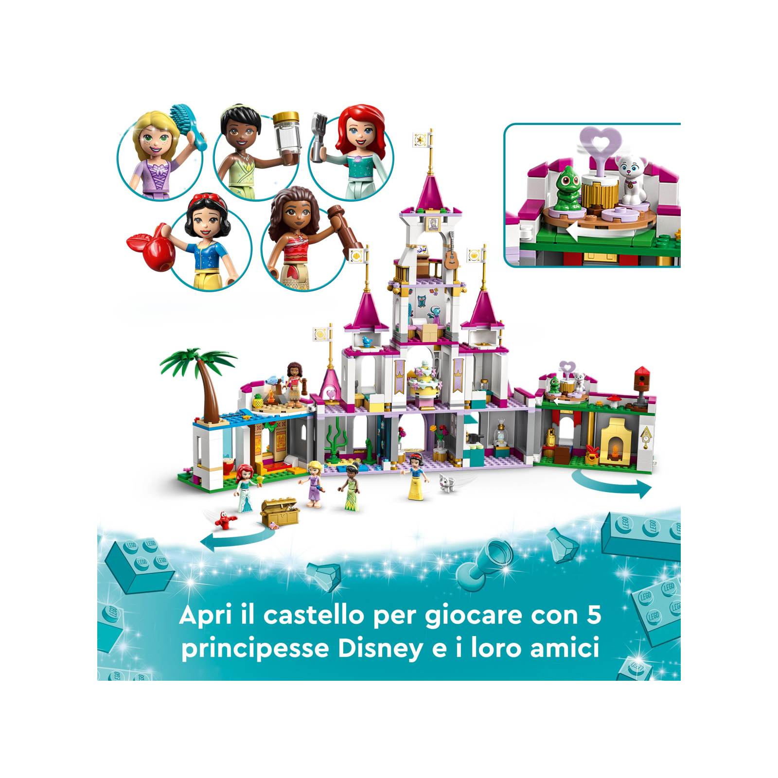 Lego disney princess 43205 il grande castello delle avventure, set con mini  bamboline di ariel, moana, rapunzel e biancaneve - Toys Center