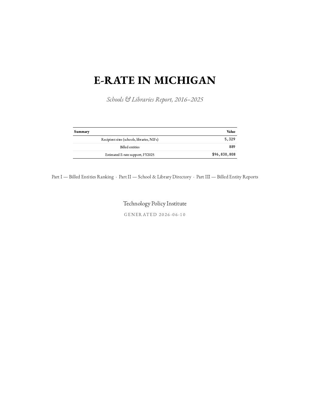 Michigan report cover