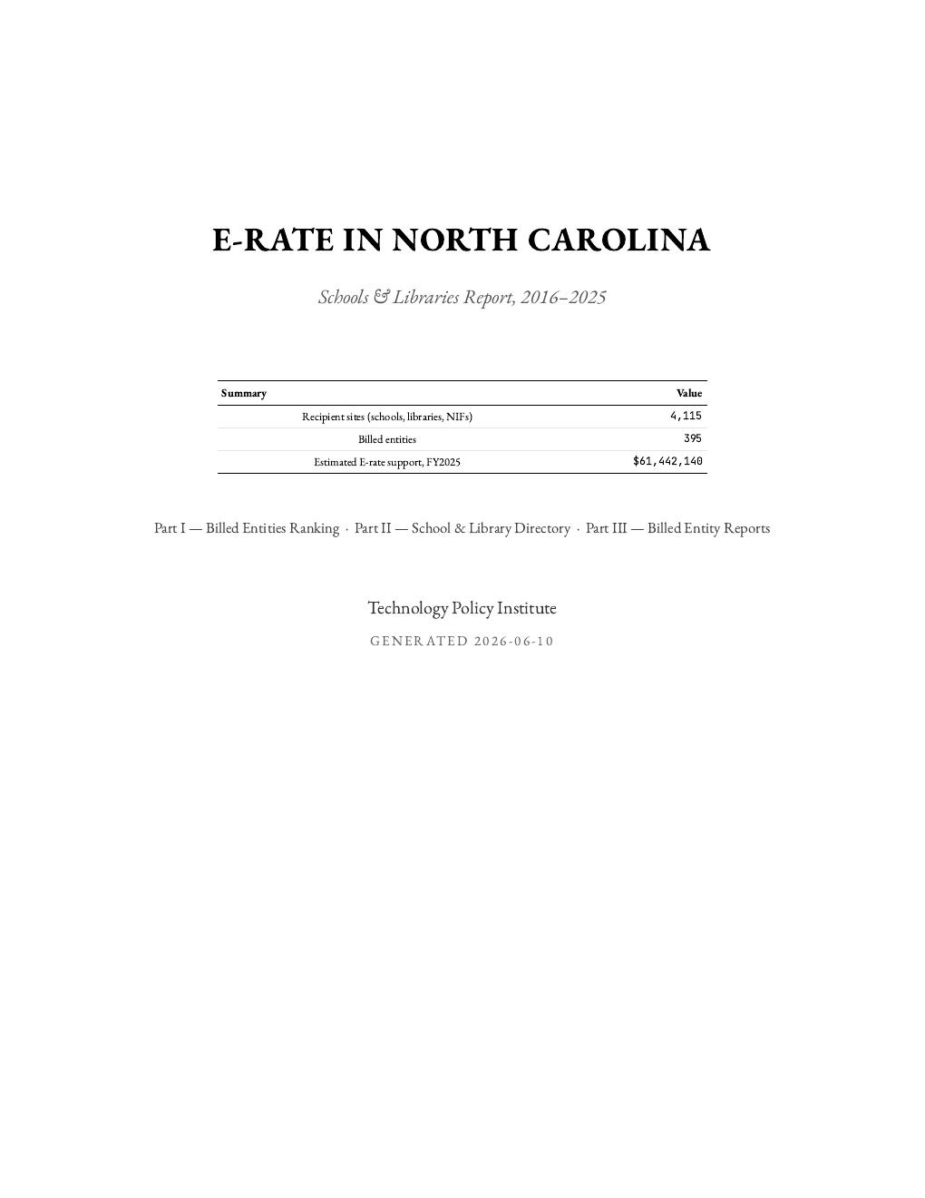 North Carolina report cover