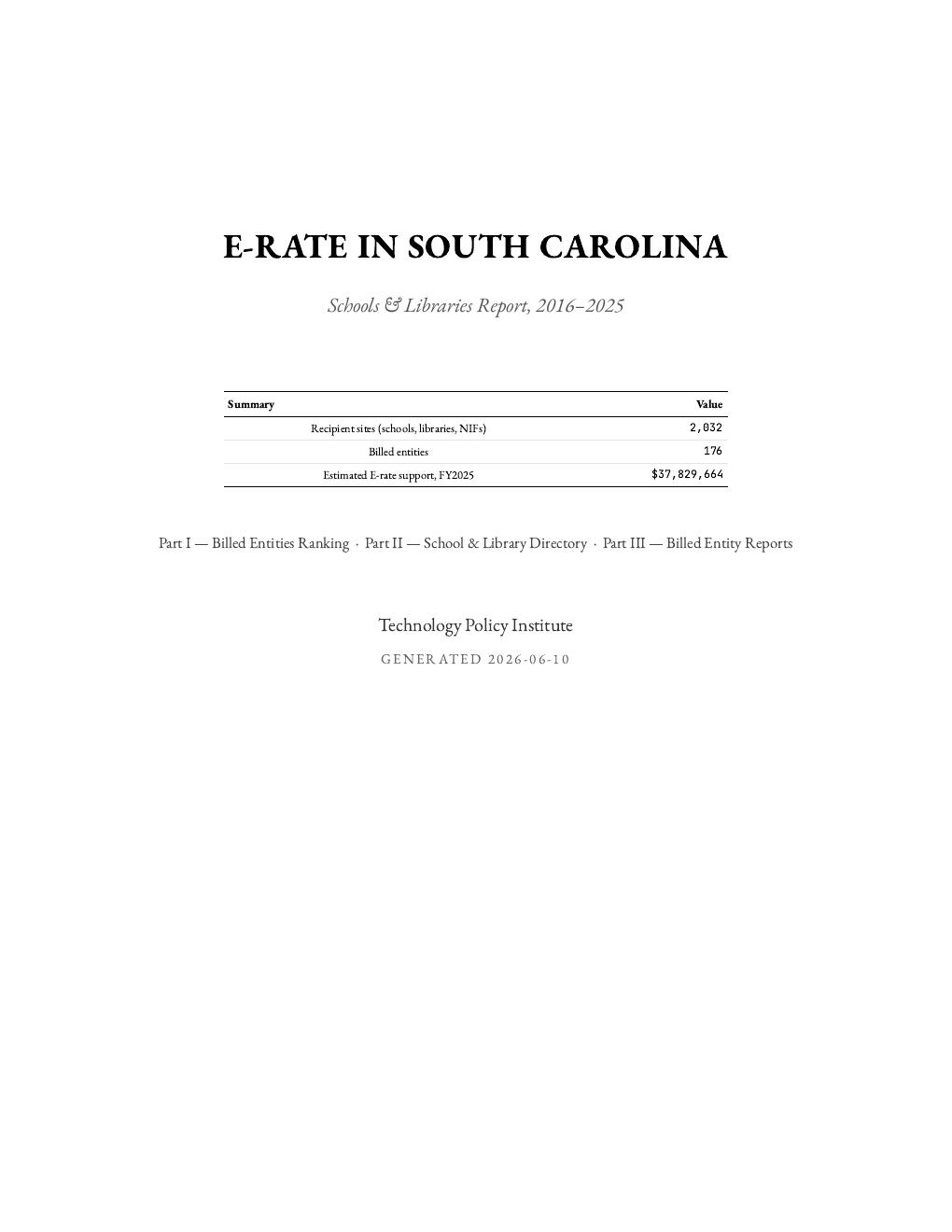 South Carolina report cover