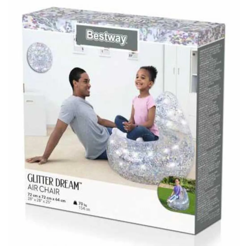 Bestway Glitter Dream Air Uppblåsbar Soffa, Clear / glitter, +6Y