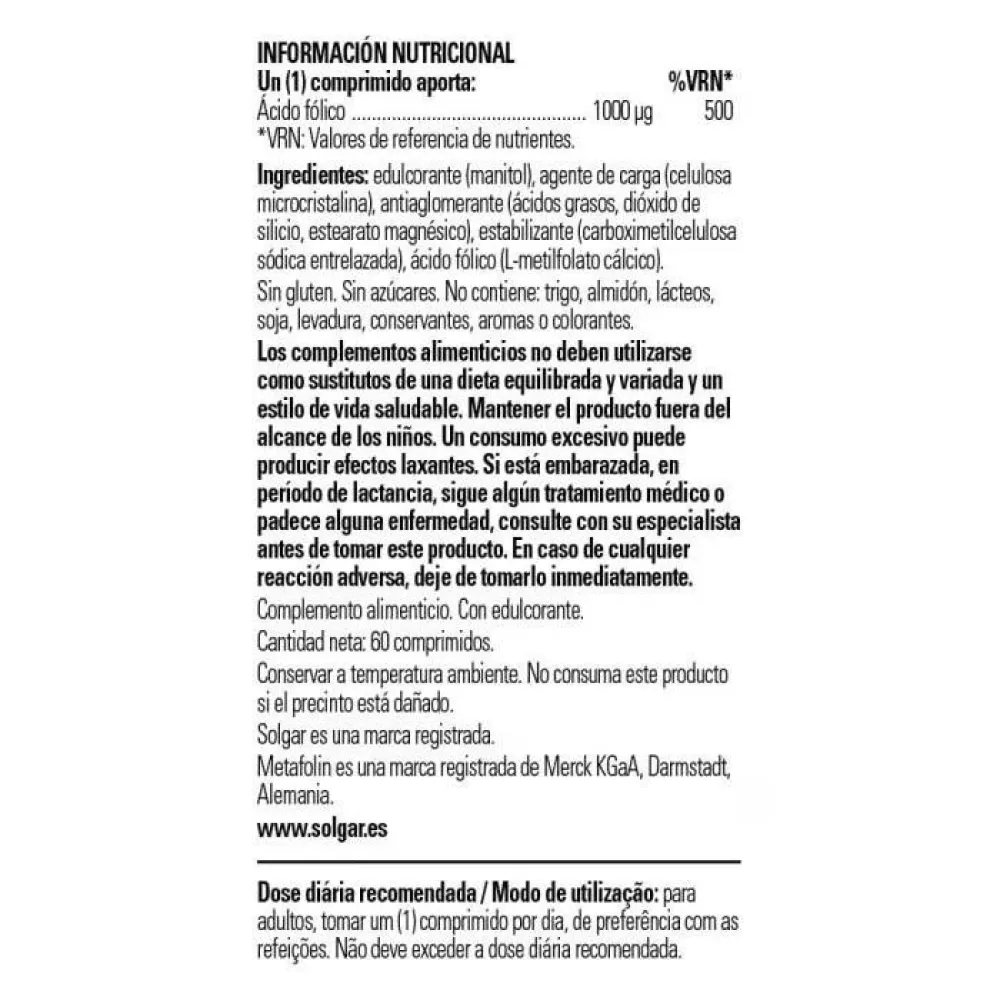 Solgar Folate 1000mcg Tabletter 60 Enheter, One Size