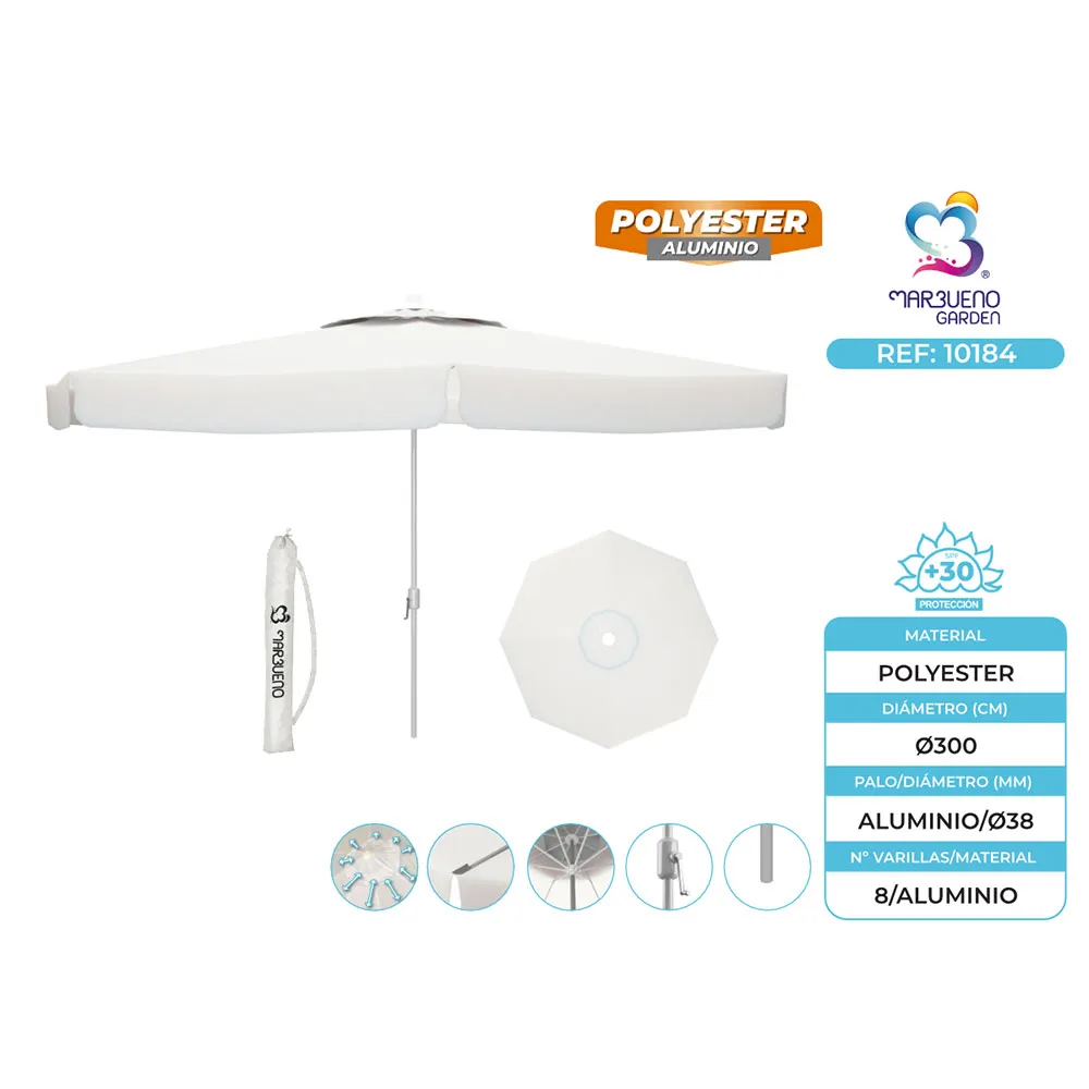 Marbueno Summer Aluminium Parasoll Med Höjden 10184 Ø 300 Cm 250 Cm unisex, White, One Size