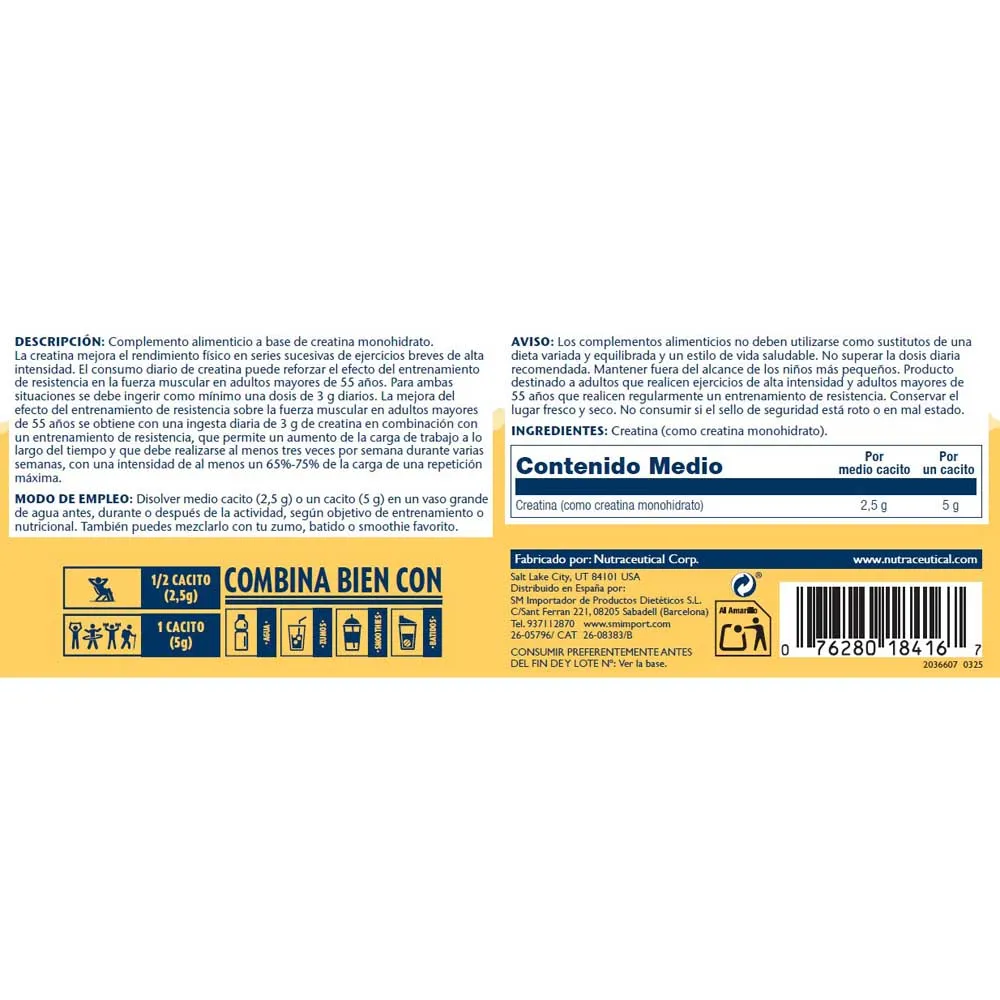 Solaray Creatine Pulver Neutral Smak 225g, Multicolor, One Size