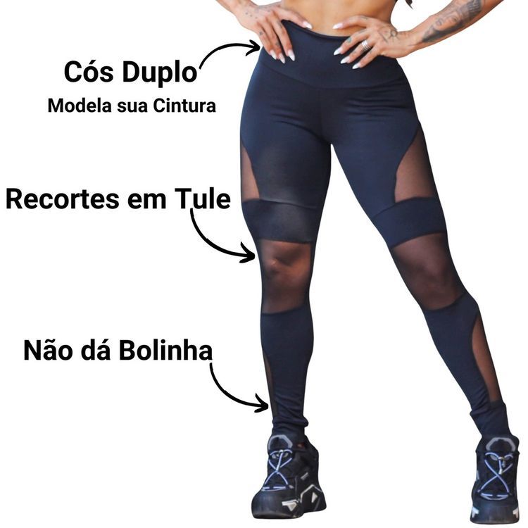 Calça legging vip lingerie fitness suplex com tule - TJ Vip - Calça Legging  - Magazine Luiza