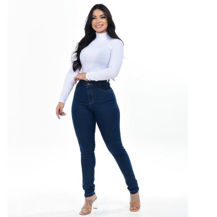 Calça Carmen Jeans Levanta Bumbum Lycra Cintura Alta