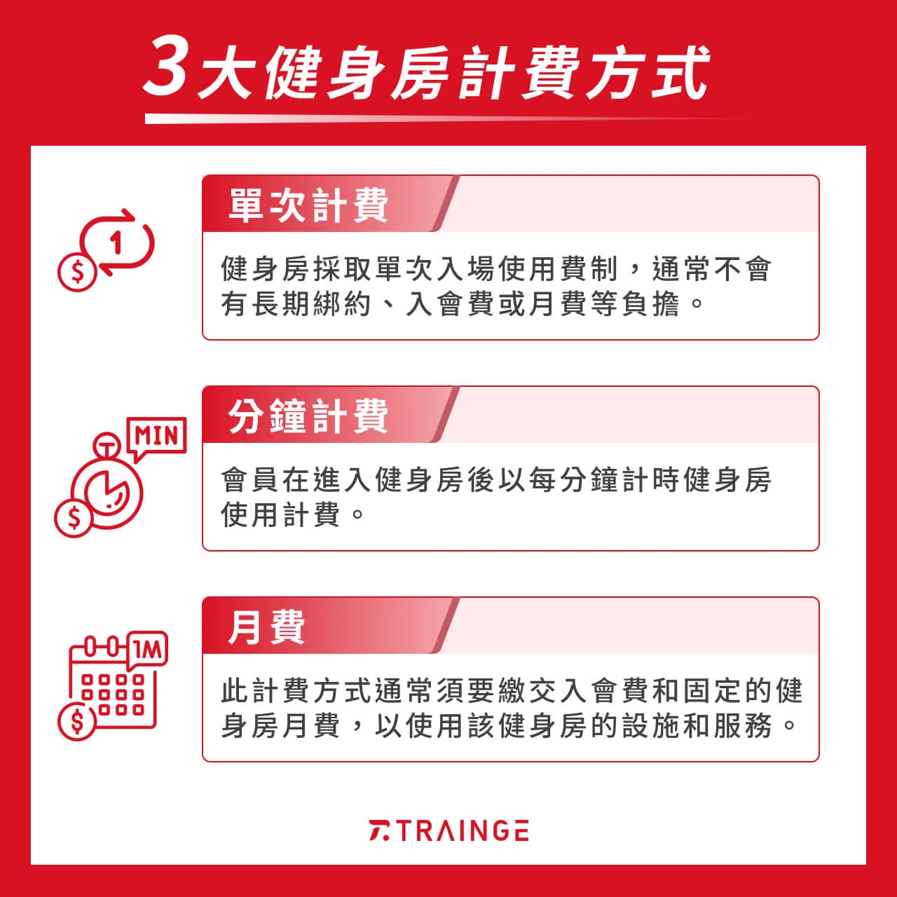 3大健身房計費方式