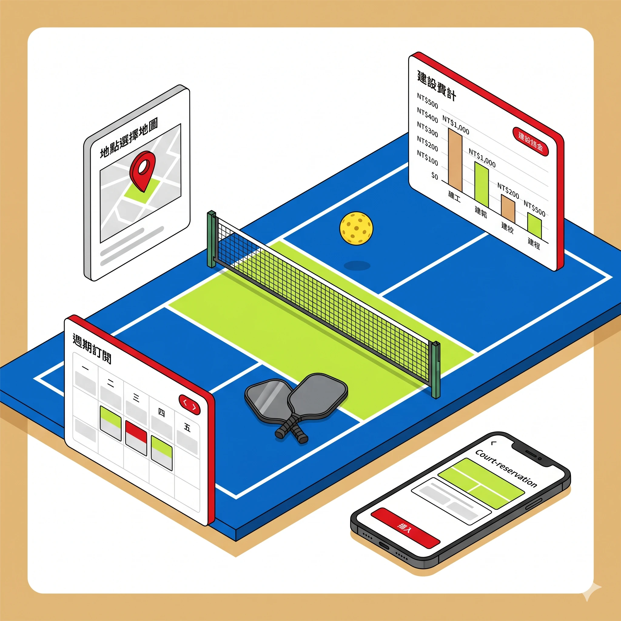 Illustration of pickleball court build-out and startup business models