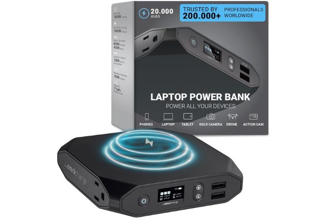 Omni 20+ Professional Premium Portable Power Bank with AC Outlet 20,000mAh – Universal Charger for Laptops, Smartphones, and More, Fast USB-C & QC 3.0, Travel-Friendly