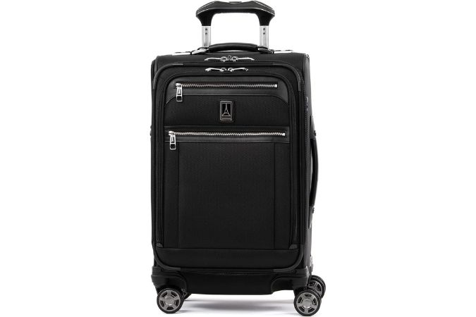 Travelpro Platinum Elite Softside Expandable Carry-On Luggage with USB Port, 8-Wheel Spinner Suitcase, 21-Inch – Shadow Black