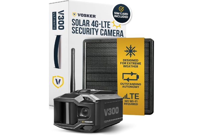 Vosker V300 Ultimate 4G-LTE Solar-Powered Outdoor Security Camera with High-Capacity Battery and Live Streaming