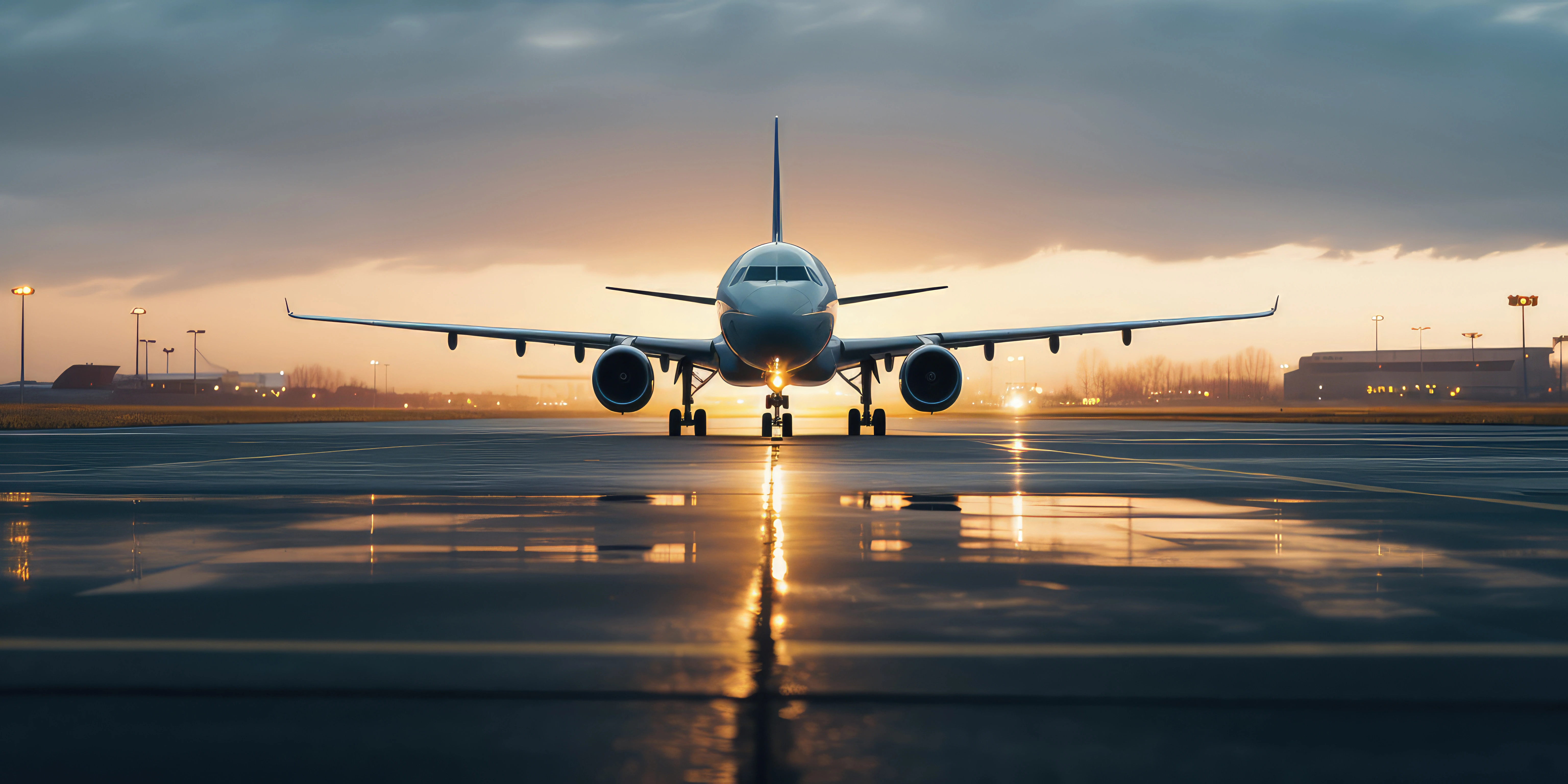 Picture of a large airplane on a runway at night