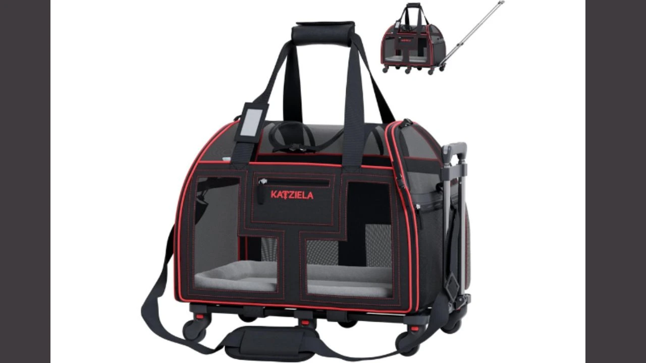 Katziela Pet Carrier - TSA Approved Airline Dog Carrier with Wheels for Small Dogs & Cats